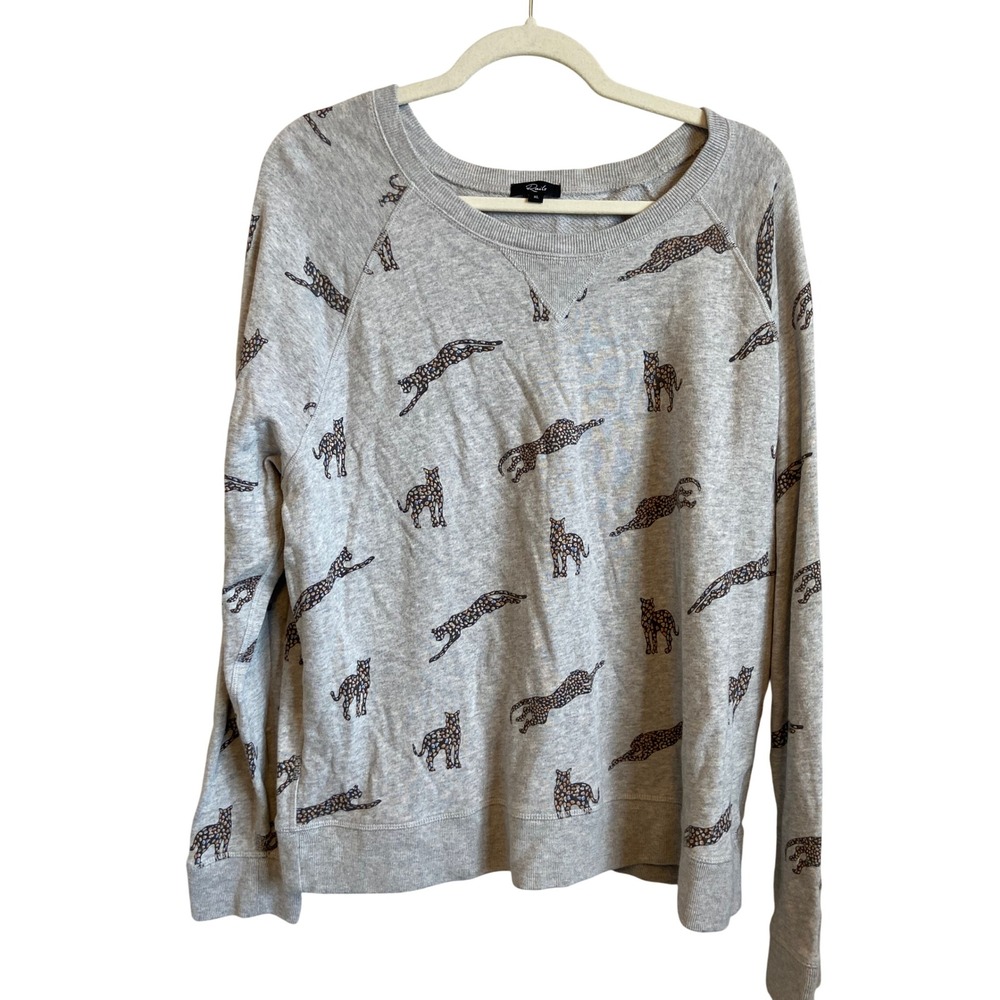 Rails Theo Heather Grey Jaguar Print Raglan Sweatshirt XL